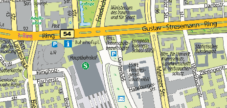 Kartenausschnitt Wiesbaden rund um den Hauptbahnhof