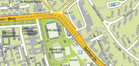 Kartenausschnitt Wiesbaden rund um das Stadion Berliner Straße